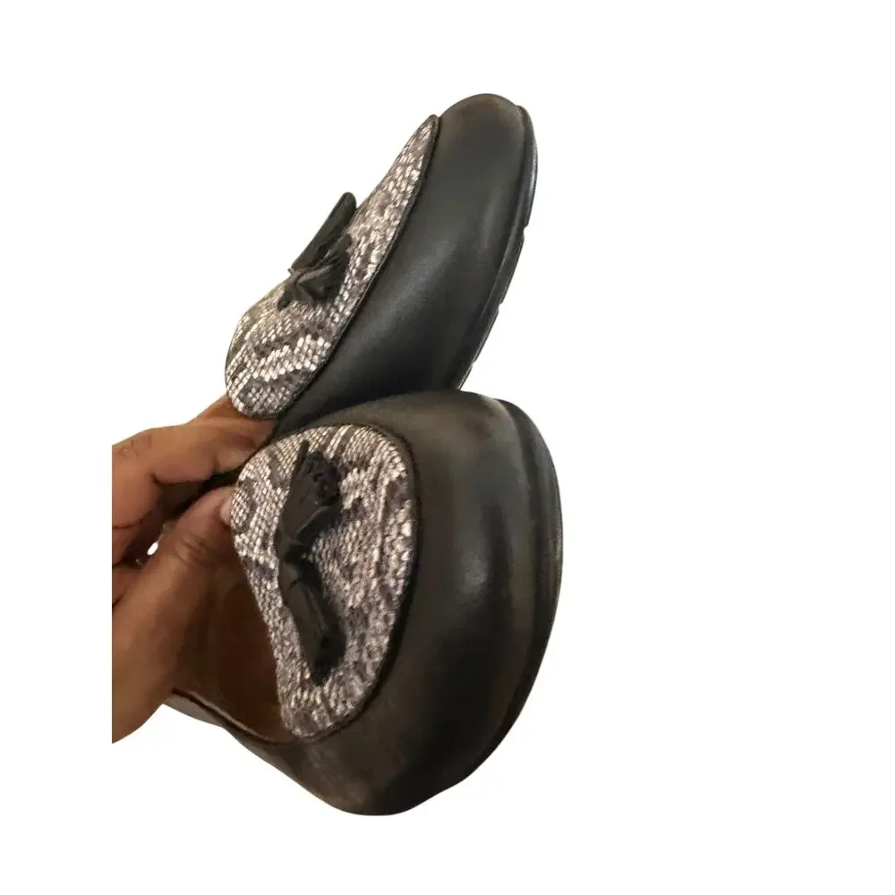 Sofft black and snake print tassled leather flats loafers 11M